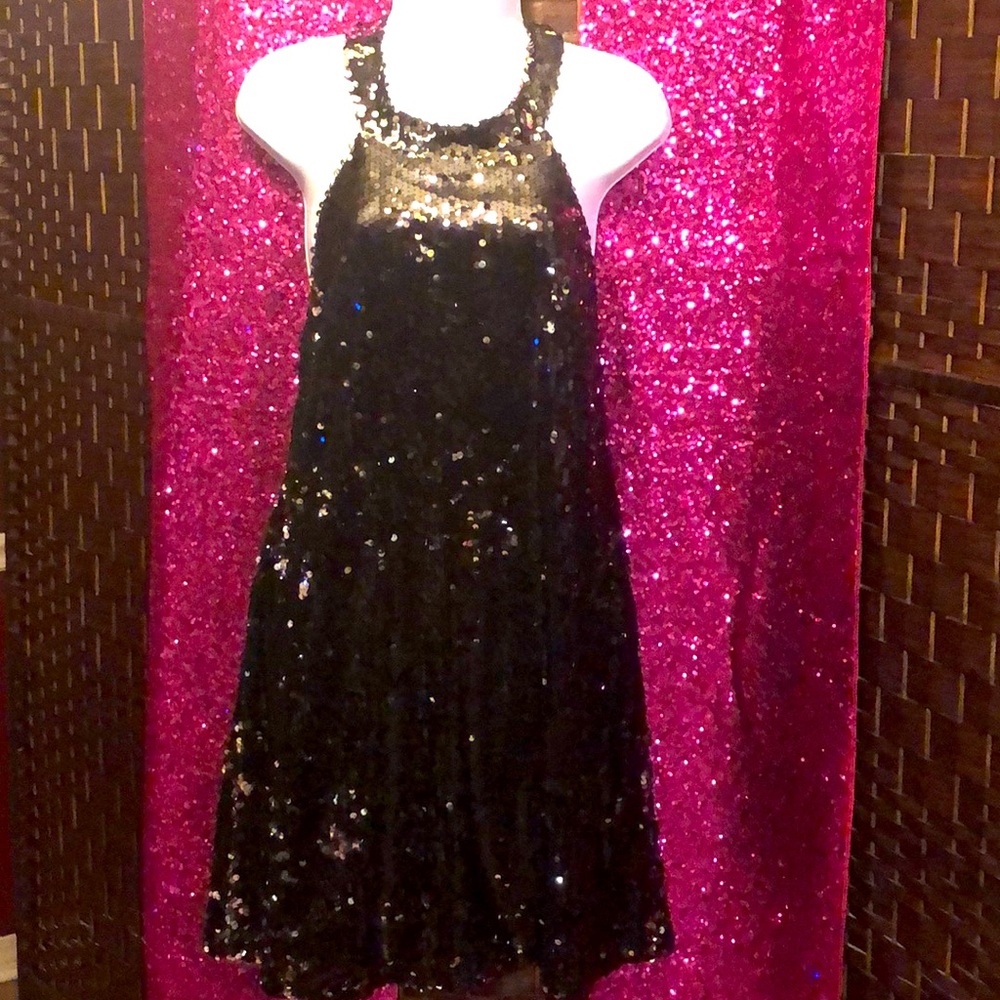 Black & Silver Halter Sequin Dress